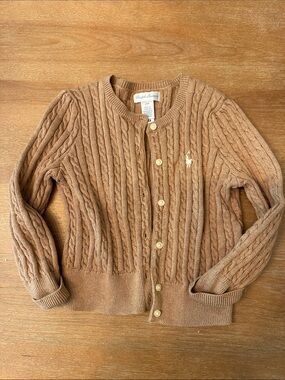 Ralph Lauren Tan Cable-Knit Button-Front Cardigan